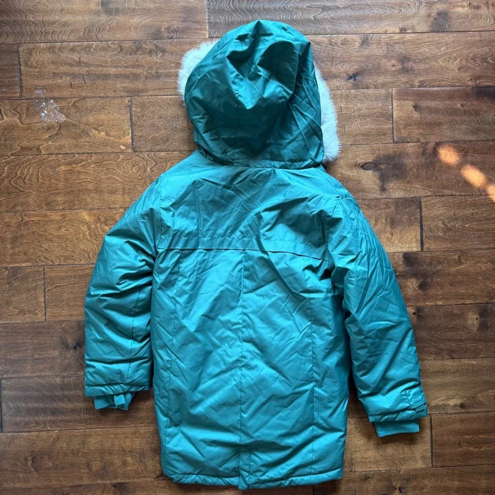 All in Motion Boys XL 14 Green Winter Parka Faux Fur Hood Water Resistant Jacket
